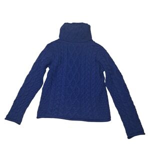 Inis Craft Sweaters Womens Medium Blue Turtleneck Merino Wool Ireland Cable Knit